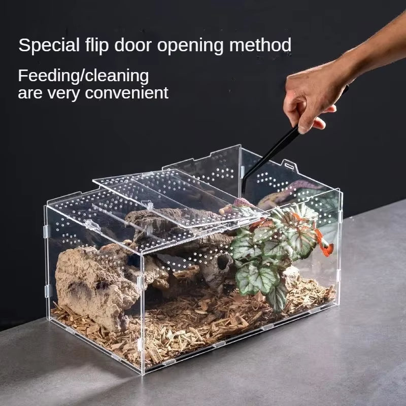 Reptile Acrylic Transparent Terrarium Breeding Box Turtle Cage Nano Arboreal Tarantula Enclosure Dearded Dragon Reptiles Habitat