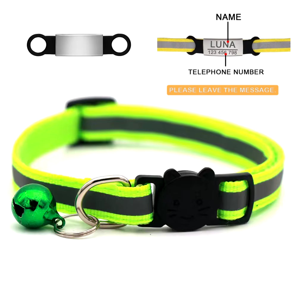 Personalized ID Tag Reflective Cat Safety Buckle Collar Adjustable Custom Safety Breakaway Small Dog Necklace