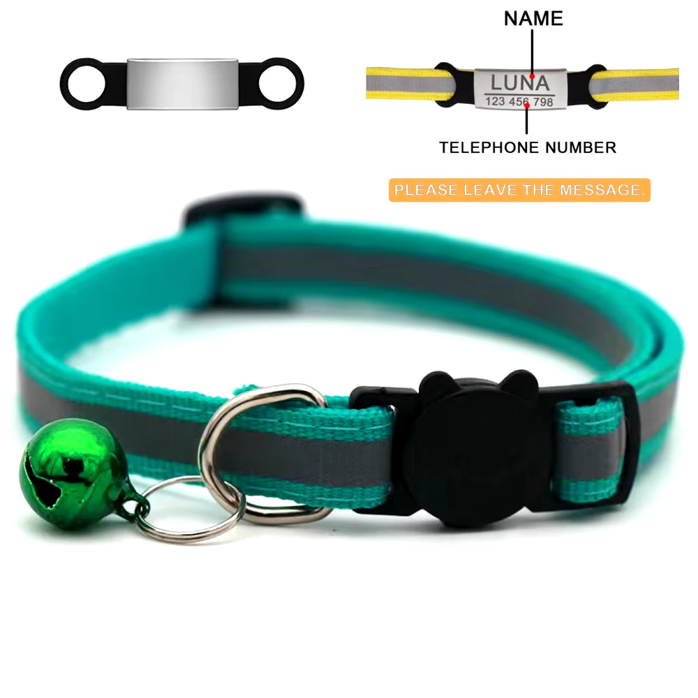 Personalized ID Tag Reflective Cat Safety Buckle Collar Adjustable Custom Safety Breakaway Small Dog Necklace