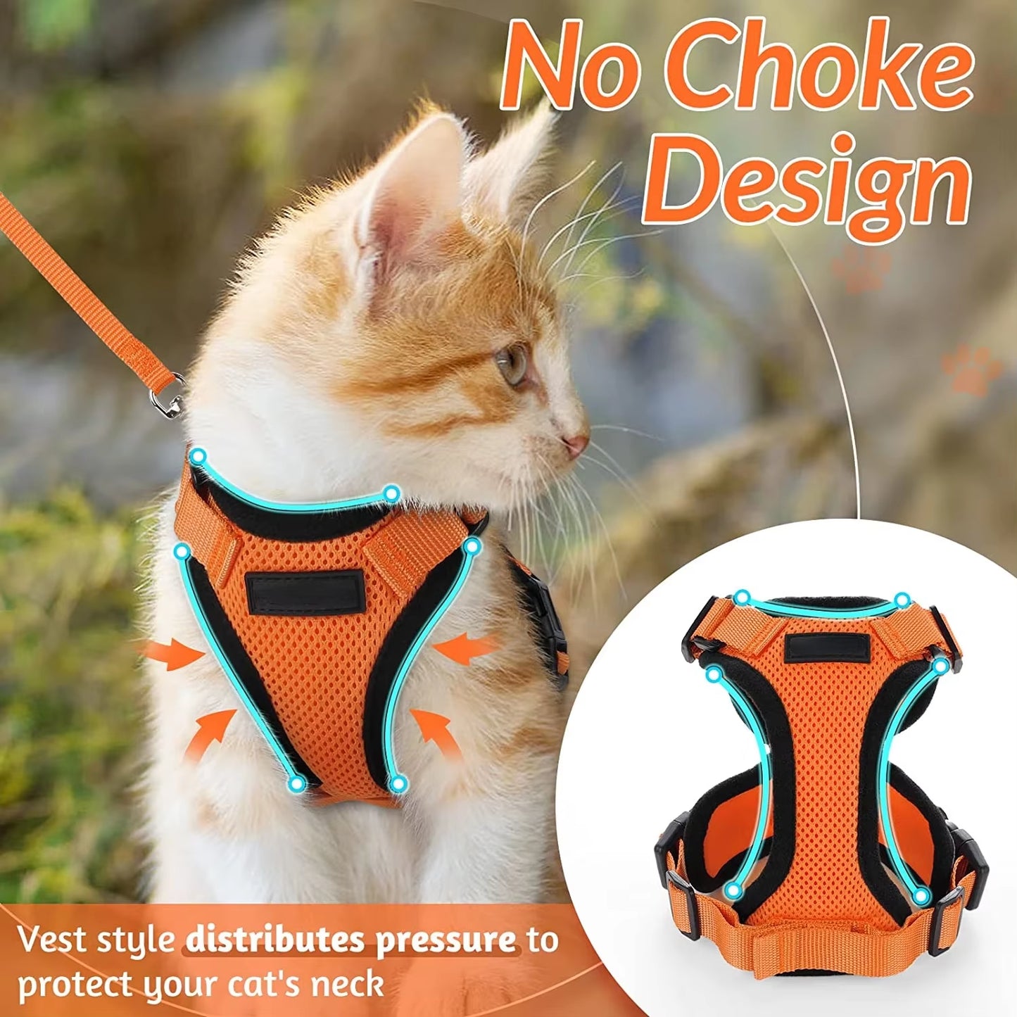 Cat Harness and Leash for Walking,Escape Proof Soft Adjustable Vest Harnesses for Cat,Breathable Reflective Strips Jacket