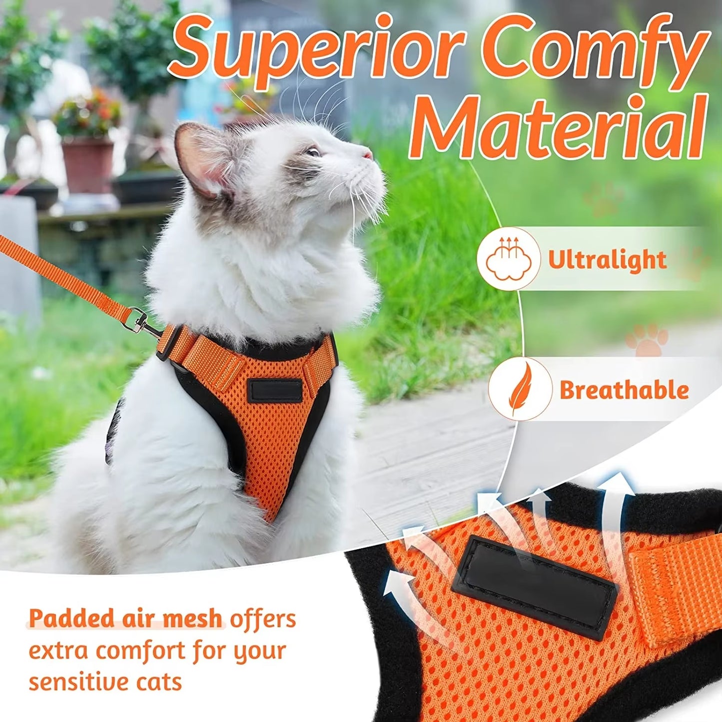 Cat Harness and Leash for Walking,Escape Proof Soft Adjustable Vest Harnesses for Cat,Breathable Reflective Strips Jacket