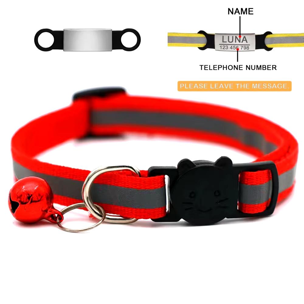 Personalized ID Tag Reflective Cat Safety Buckle Collar Adjustable Custom Safety Breakaway Small Dog Necklace