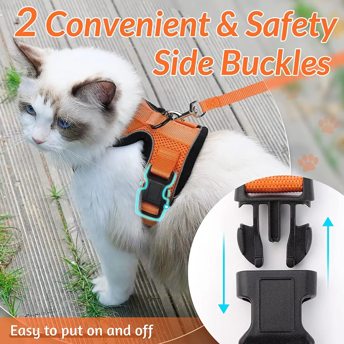 Cat Harness and Leash for Walking,Escape Proof Soft Adjustable Vest Harnesses for Cat,Breathable Reflective Strips Jacket