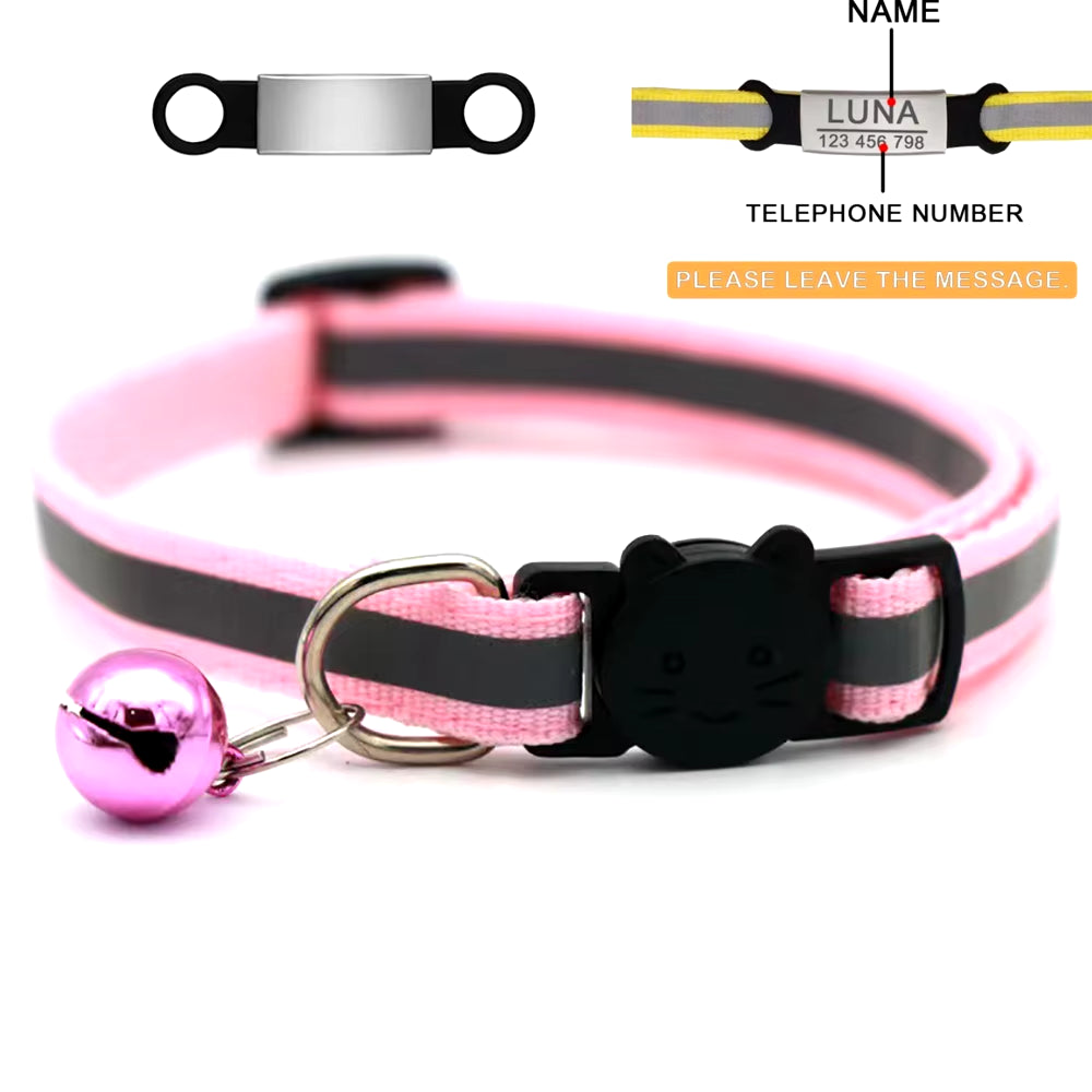 Personalized ID Tag Reflective Cat Safety Buckle Collar Adjustable Custom Safety Breakaway Small Dog Necklace
