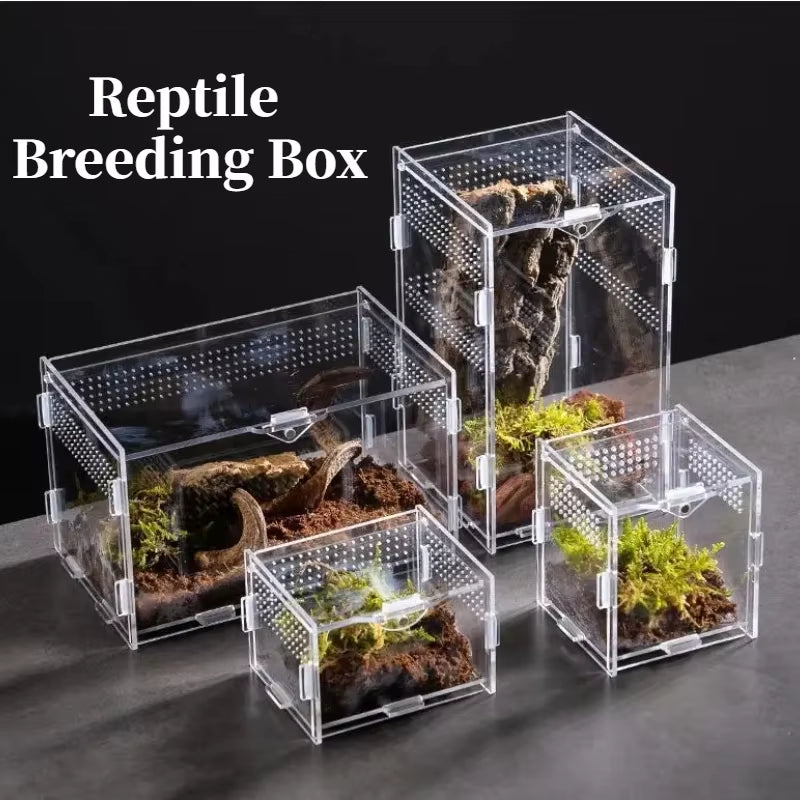 Reptile Acrylic Transparent Terrarium Breeding Box Turtle Cage Nano Arboreal Tarantula Enclosure Dearded Dragon Reptiles Habitat