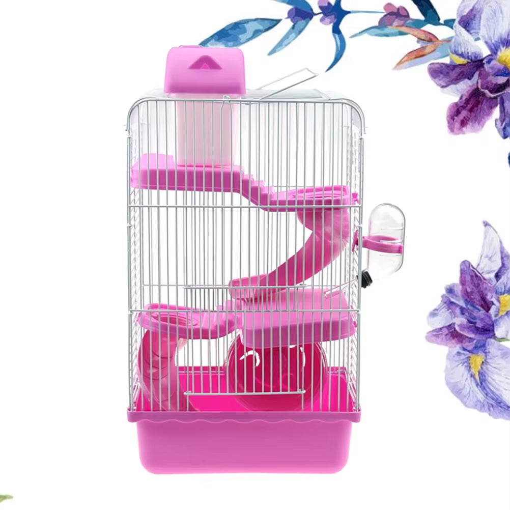 Large Hamster Cage Three Layers Chinchilla Cage Includes Water Bottle Exercise Wheel Dish Hamster Hide- Out Small House For