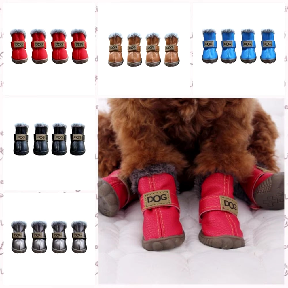 Warm Pet Snow Boots Dog Boots Non Slip Waterproof Winter Pet Dog Shoes Soft Plush/Pu for 4Pcs/Set Chihuahua