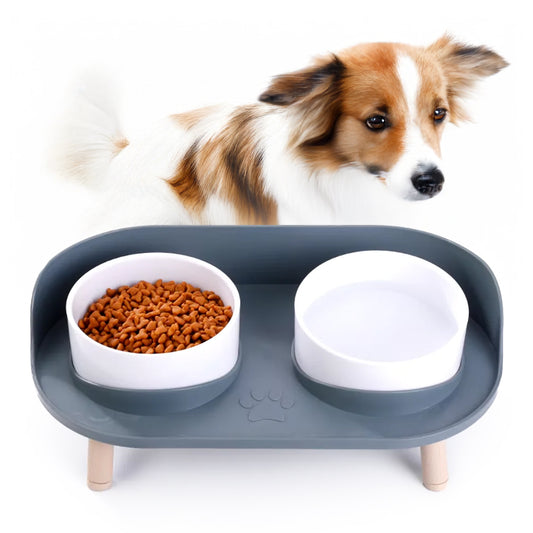 Adjustable Height Pet Feeder - Double Bowls for Cats and Dogs with Water Dish