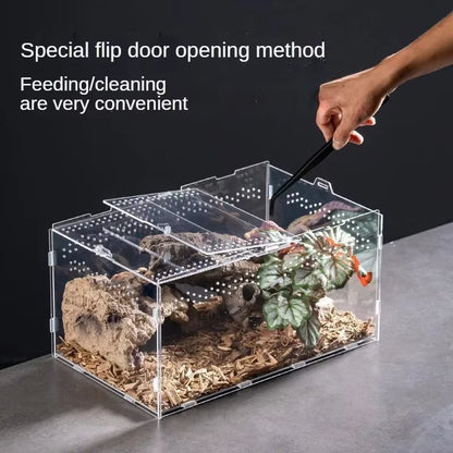 Reptile Acrylic Transparent Terrarium Breeding Box Turtle Cage Nano Arboreal Tarantula Enclosure Dearded Dragon Reptiles Habitat