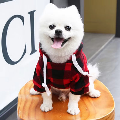 Winter Warm Dog Hoodie Pet Jacket Plaid Pocket Coat Cold Weather Dog Clothes Pet Apparel for Small Medium Large Dogs