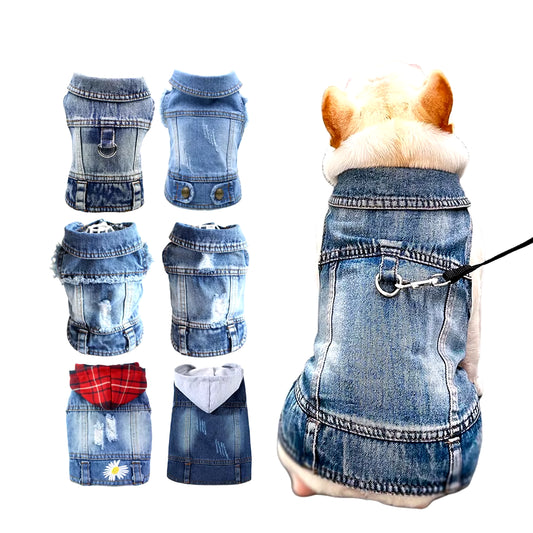 Retro Designer Dog Clothes for Small Dogs Handsome Puppy Denim Jacket Durable French Bulldog Jeans Vest Four Seasons Universal