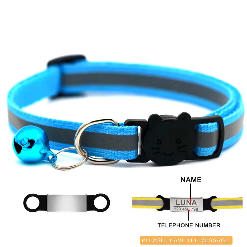 Personalized ID Tag Reflective Cat Safety Buckle Collar Adjustable Custom Safety Breakaway Small Dog Necklace