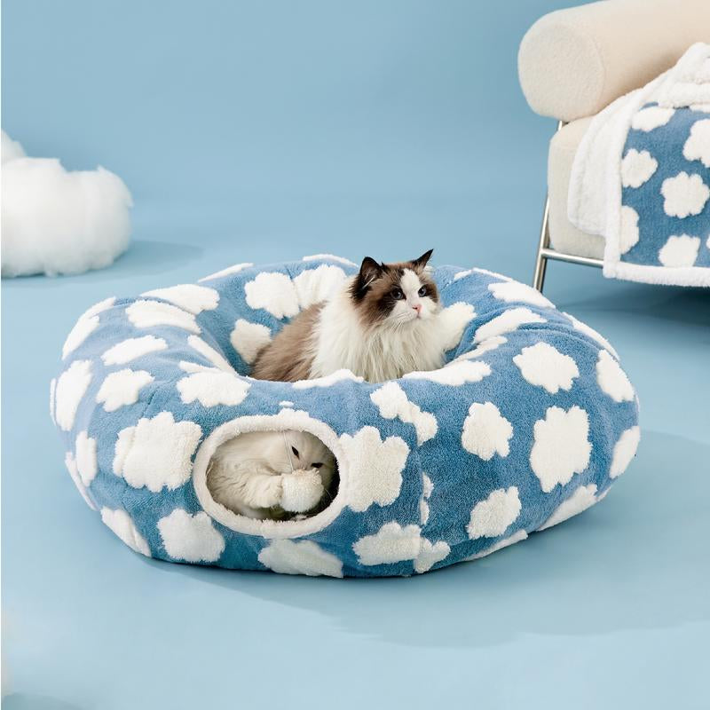 Lesure Cat Tunnel Bed for Indoor Cats - Cute Cat Donut Tunnel with Washable Circle Cushion, round Pet Play Tunnel Toy for Kitten/Puppy/Rabbit,Purple