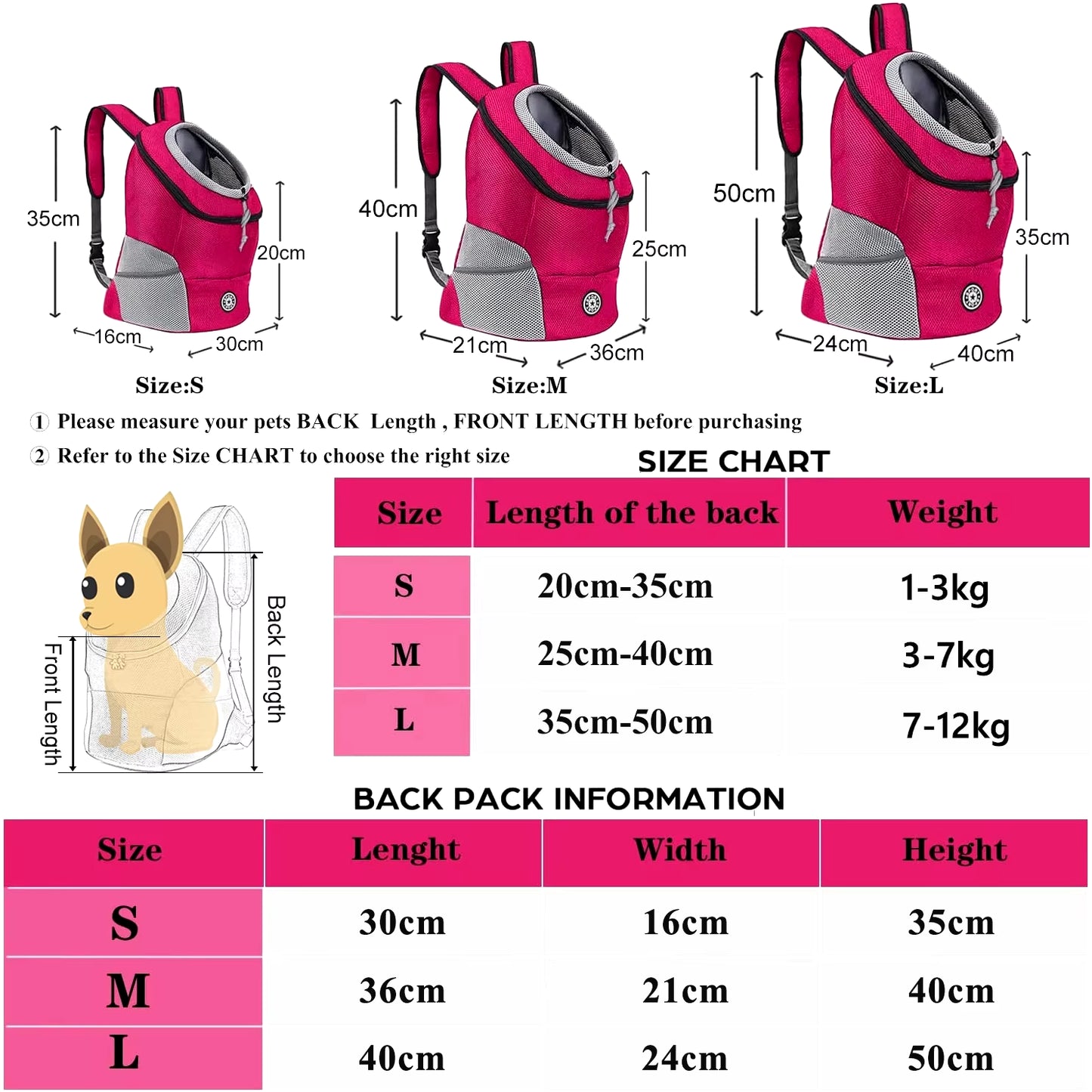 Dog Carrier Backbag Travel Breathable Pet Dogs Bag Carrying Outing Double Shoulder Pets Backpacking Carrier with Chihuahua Puppy