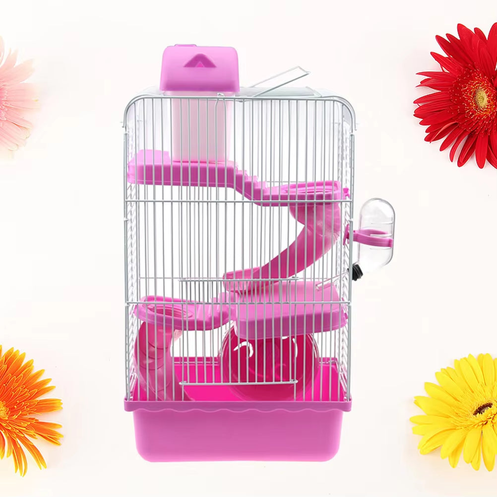 Large Hamster Cage Three Layers Chinchilla Cage Includes Water Bottle Exercise Wheel Dish Hamster Hide- Out Small House For