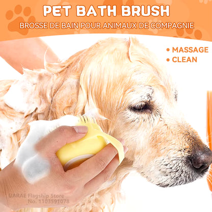 Dog Bathing Brush Pet Massage Brush Shampoo Dispenser Soft Silicone Brush Rubber Bristle for Dogs and Cats Shower Grooming Tool