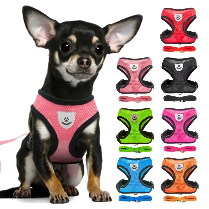 Puppy Cat Vest Harness with Leash Breathable Mesh Pet Chest Straps for Chihuahua York Harnesses Reflective Bulldog Walking Leash