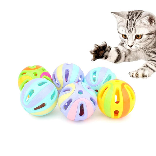 6Pcs Random Bell Plastic Ball Cat Toy Colorful Splicing 4.8Cm Pet Toy Accessory