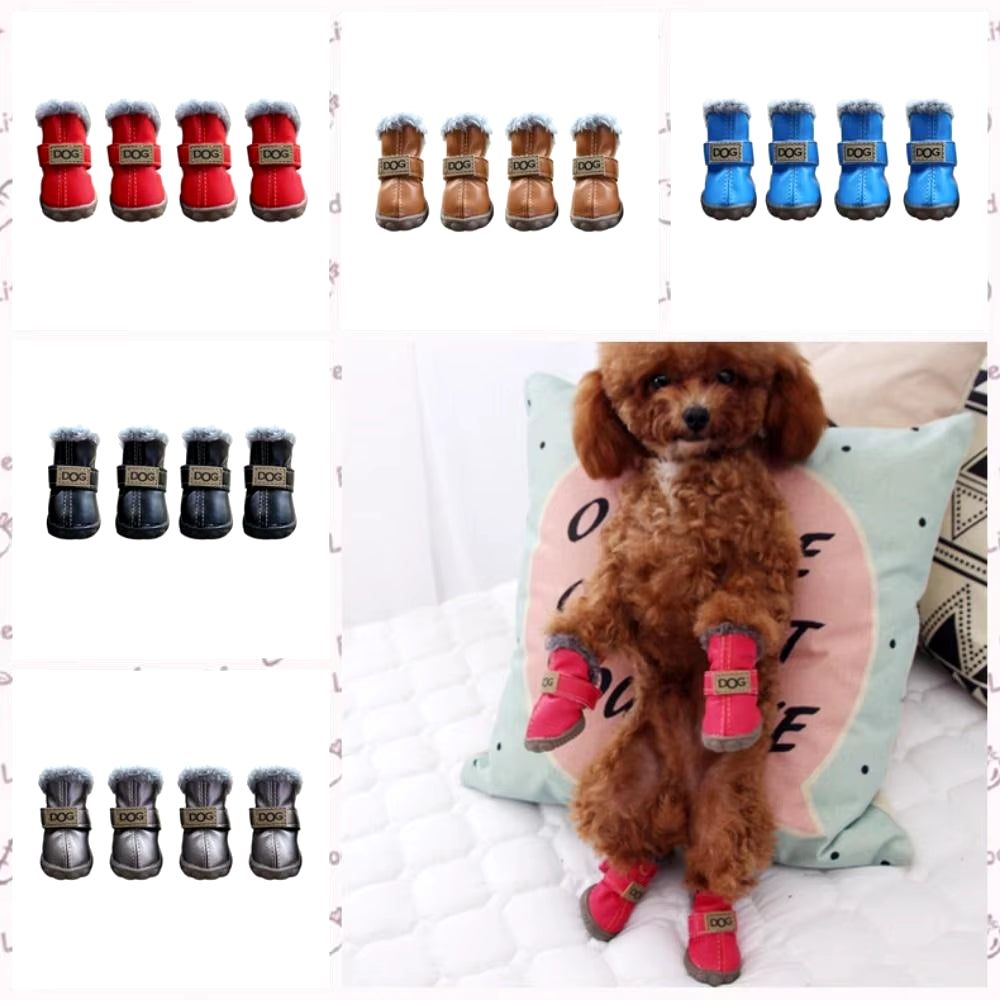 Warm Pet Snow Boots Dog Boots Non Slip Waterproof Winter Pet Dog Shoes Soft Plush/Pu for 4Pcs/Set Chihuahua