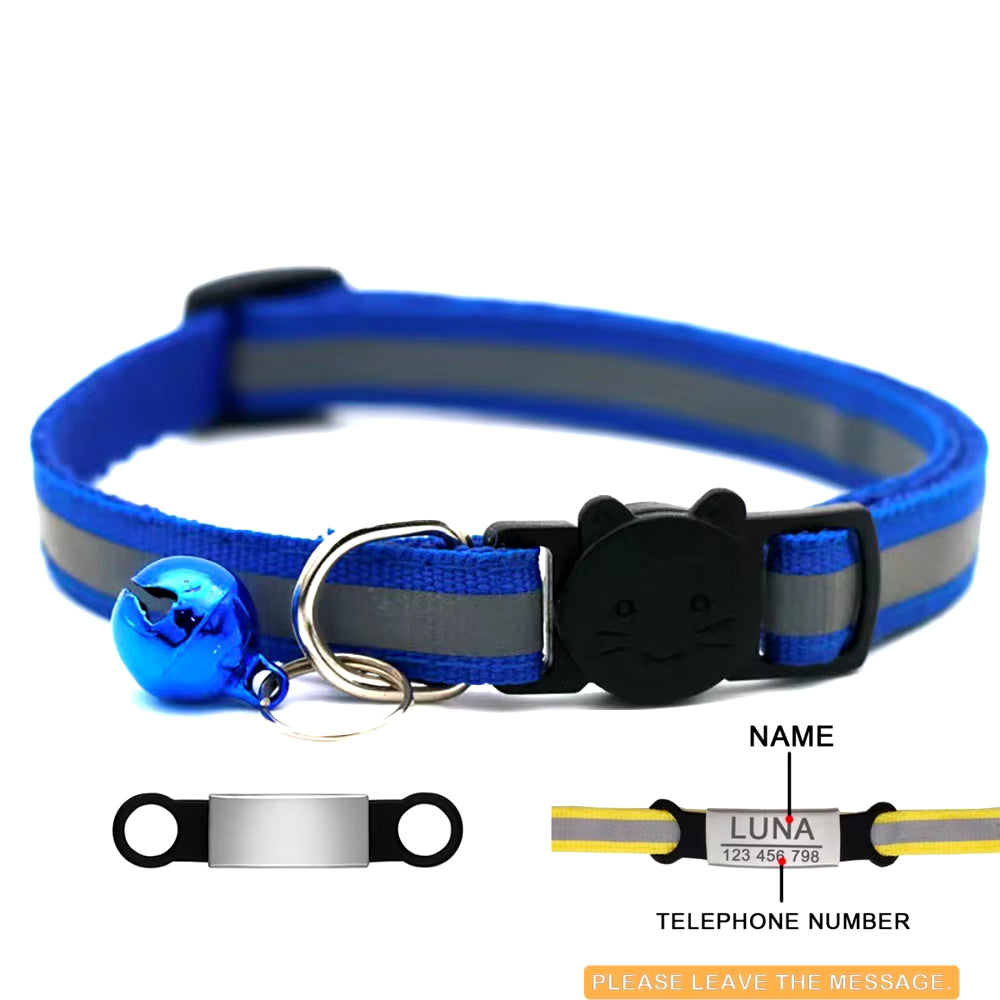 Personalized ID Tag Reflective Cat Safety Buckle Collar Adjustable Custom Safety Breakaway Small Dog Necklace