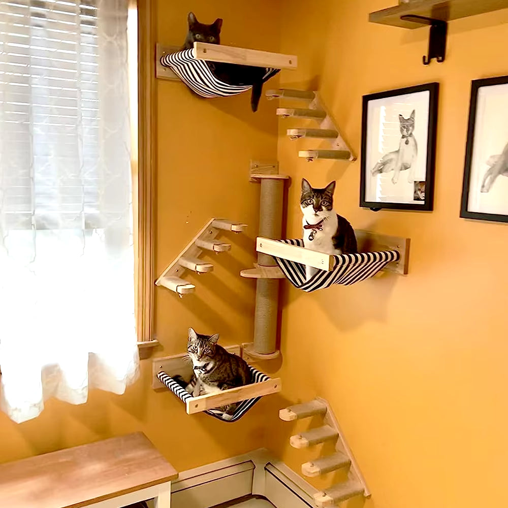 Cat Wall Furniture Climbing Shelf Wall Mounted Steps Stairway with Sisal Rope Scratching Grinding Claws Toy for Most Kitten Cats