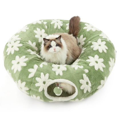 Lesure Cat Tunnel Bed for Indoor Cats - Cute Cat Donut Tunnel with Washable Circle Cushion, round Pet Play Tunnel Toy for Kitten/Puppy/Rabbit,Purple