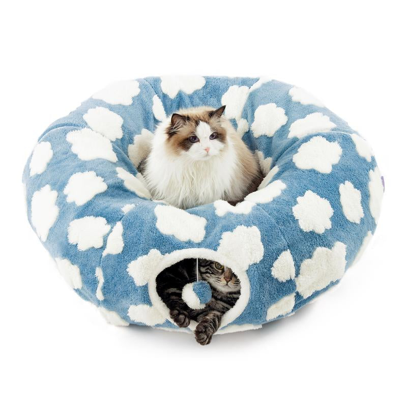 Lesure Cat Tunnel Bed for Indoor Cats - Cute Cat Donut Tunnel with Washable Circle Cushion, round Pet Play Tunnel Toy for Kitten/Puppy/Rabbit,Purple