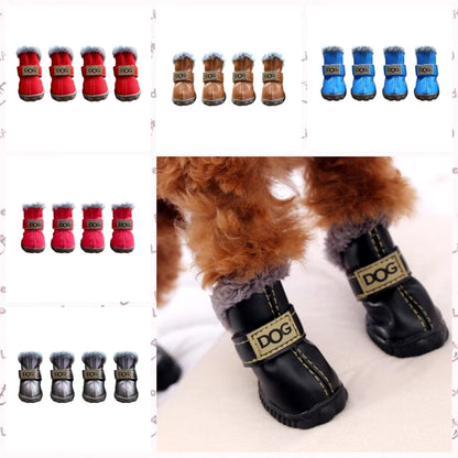 Warm Pet Snow Boots Dog Boots Non Slip Waterproof Winter Pet Dog Shoes Soft Plush/Pu for 4Pcs/Set Chihuahua