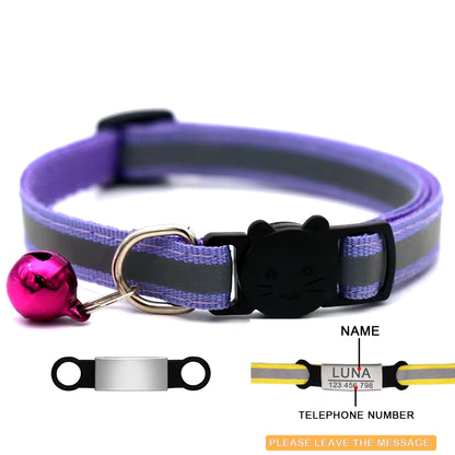 Personalized ID Tag Reflective Cat Safety Buckle Collar Adjustable Custom Safety Breakaway Small Dog Necklace