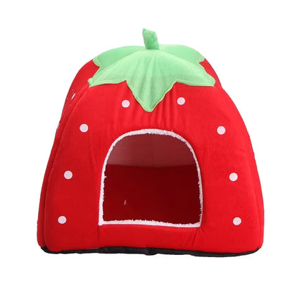 Cute Strawberry Pet Dog Cat House Foldable Warm Soft Winter Dog Bed Sofa Cave Puppy Dog House Kennel Nest for Small Dogs Cats Hamster, Rabbit