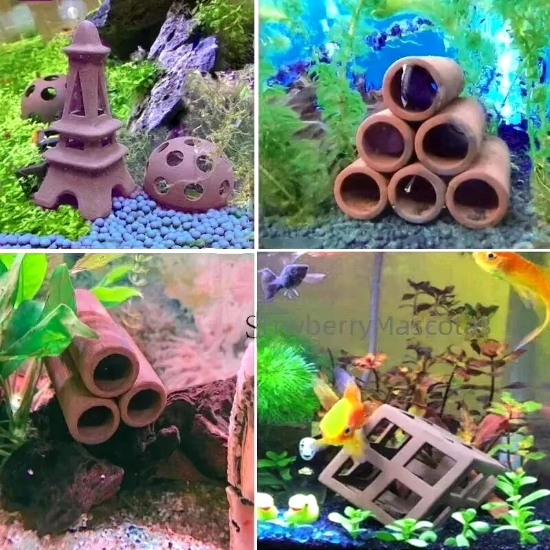 Ceramic House Fish Tank Aquarium Decoration Fish Shrimps Shelter House Pottery Scorpion House Canister Simulation Stone Ornament