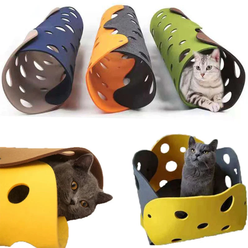 99 Shapes Splicing Cat Tunnel Felt Pom Nest Deformable Kitten Toy Collapsible Tube House DIY Interactive Pet Pusscat Beds Mats