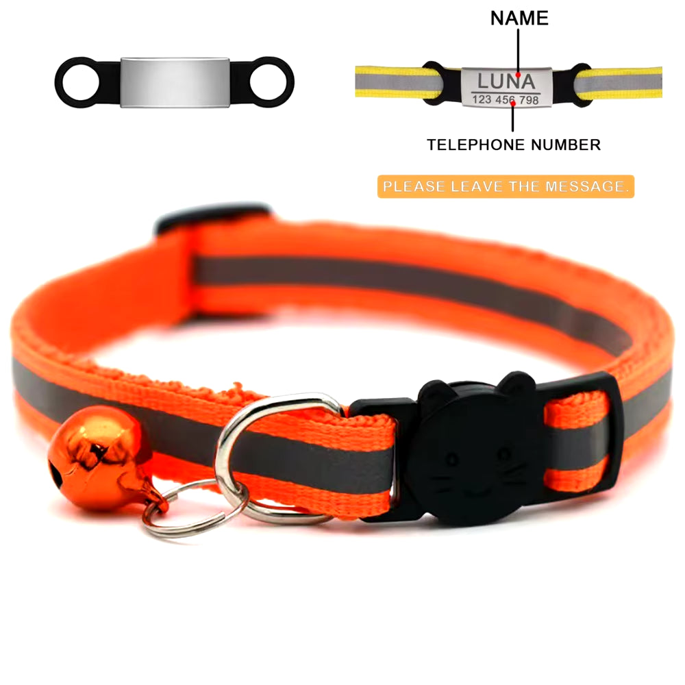 Personalized ID Tag Reflective Cat Safety Buckle Collar Adjustable Custom Safety Breakaway Small Dog Necklace