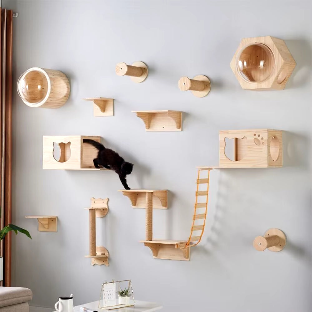 Cat Wall Furniture Climbing Shelf Wall Mounted Steps Stairway with Sisal Rope Scratching Grinding Claws Toy for Most Kitten Cats