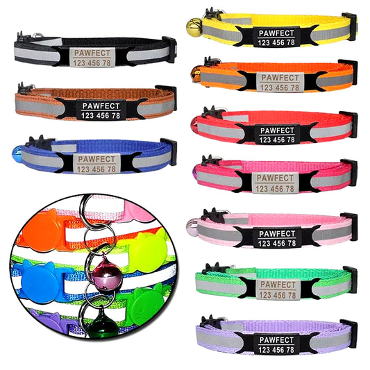 Personalized ID Tag Reflective Cat Safety Buckle Collar Adjustable Custom Safety Breakaway Small Dog Necklace