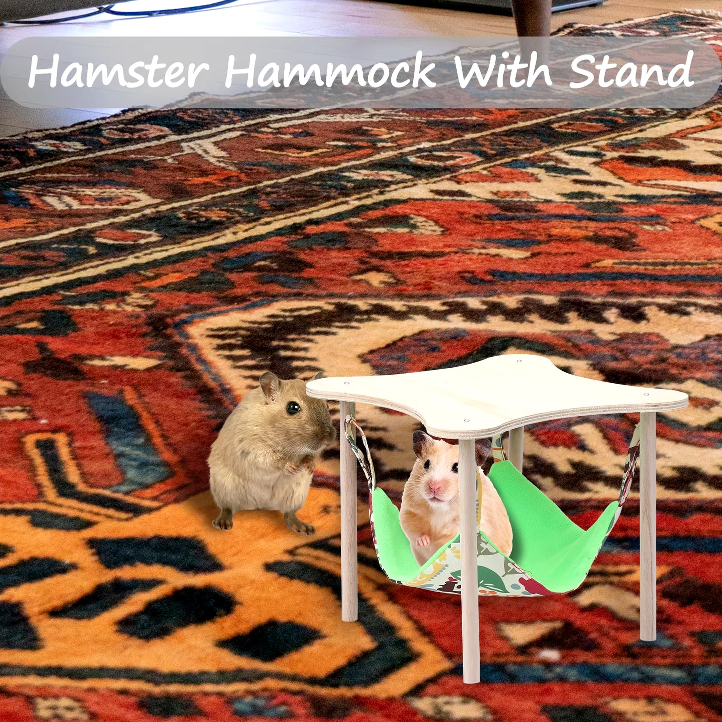 Double-Sided Hanging Hammock Bed Sleeping Nest with Wooden Stand for Guinea Pigs Chinchilla Rat Hamster Bunny Ferrets Pet Bed