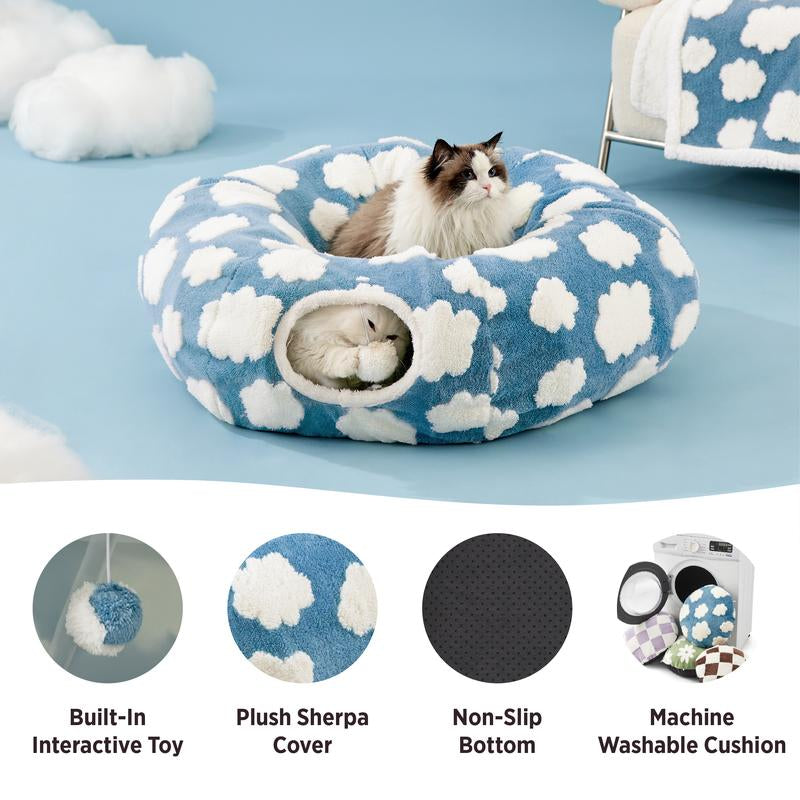 Lesure Cat Tunnel Bed for Indoor Cats - Cute Cat Donut Tunnel with Washable Circle Cushion, round Pet Play Tunnel Toy for Kitten/Puppy/Rabbit,Purple