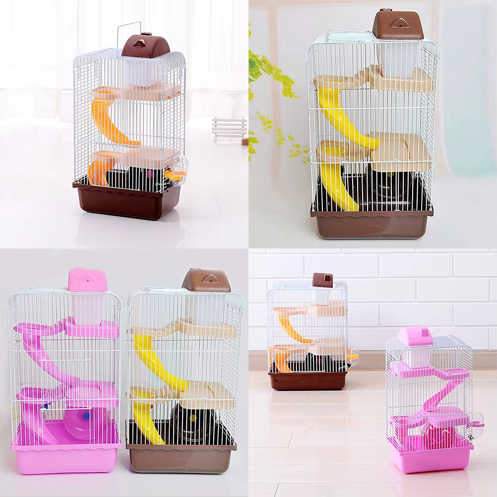 Large Hamster Cage Three Layers Chinchilla Cage Includes Water Bottle Exercise Wheel Dish Hamster Hide- Out Small House For