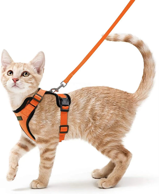 Cat Harness and Leash for Walking,Escape Proof Soft Adjustable Vest Harnesses for Cat,Breathable Reflective Strips Jacket