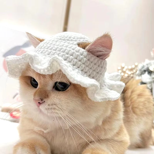 Cute Refined Cat Hat Elastic Autumn Winter Pet Hat Puppy Kittens Knitted Hat Party Photo Shoot Props Decoration Cat Accessories