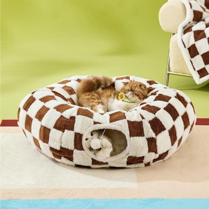 Lesure Cat Tunnel Bed for Indoor Cats - Cute Cat Donut Tunnel with Washable Circle Cushion, round Pet Play Tunnel Toy for Kitten/Puppy/Rabbit,Purple