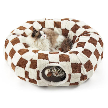 Lesure Cat Tunnel Bed for Indoor Cats - Cute Cat Donut Tunnel with Washable Circle Cushion, round Pet Play Tunnel Toy for Kitten/Puppy/Rabbit,Purple