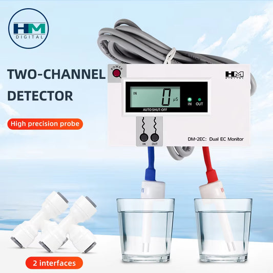 Online Water Quality Tester DM1 Dual TDS Meter/Dm2 Dual EC Meter HD LCD Display Dual Probe Drinking Water Pool Aquarium PH Meter