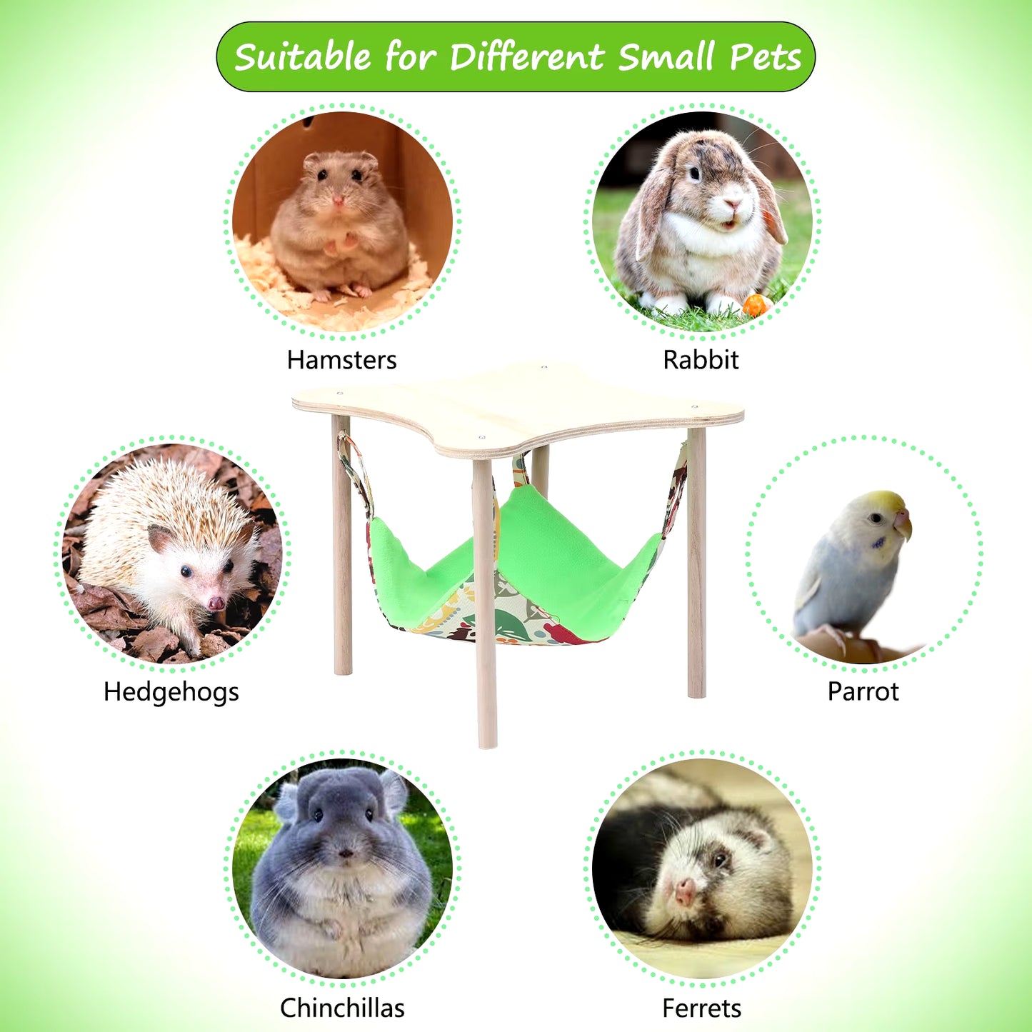 Double-Sided Hanging Hammock Bed Sleeping Nest with Wooden Stand for Guinea Pigs Chinchilla Rat Hamster Bunny Ferrets Pet Bed