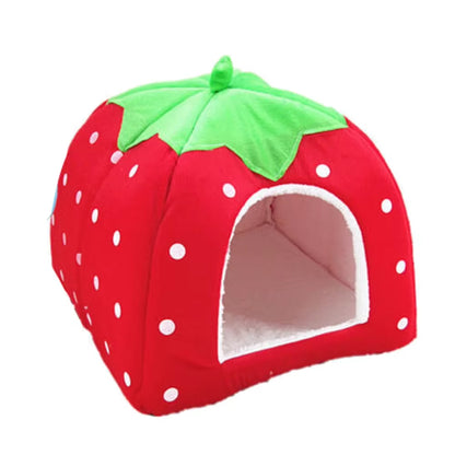 Cute Strawberry Pet Dog Cat House Foldable Warm Soft Winter Dog Bed Sofa Cave Puppy Dog House Kennel Nest for Small Dogs Cats Hamster, Rabbit