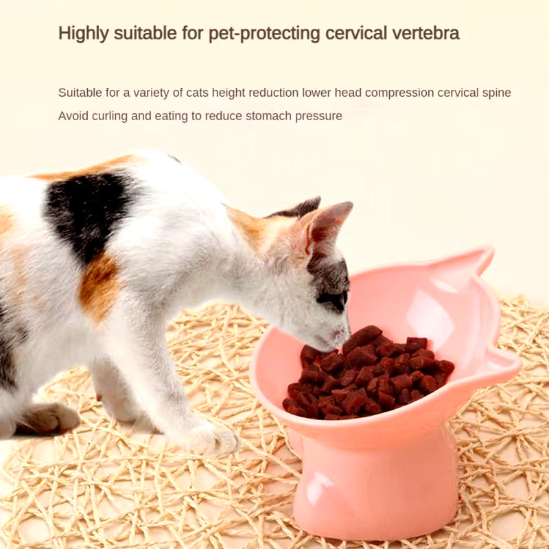 Pet Bowl Large Capacity Cats Bowls Oblique Mouth Cute Cartoon Cat Shape Puppy Food Dispenser Feeder Small Animal Dog Accessories