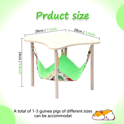 Double-Sided Hanging Hammock Bed Sleeping Nest with Wooden Stand for Guinea Pigs Chinchilla Rat Hamster Bunny Ferrets Pet Bed