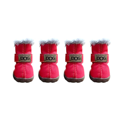 Warm Pet Snow Boots Dog Boots Non Slip Waterproof Winter Pet Dog Shoes Soft Plush/Pu for 4Pcs/Set Chihuahua