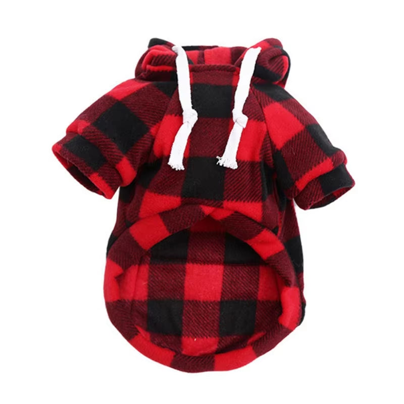 Winter Warm Dog Hoodie Pet Jacket Plaid Pocket Coat Cold Weather Dog Clothes Pet Apparel for Small Medium Large Dogs