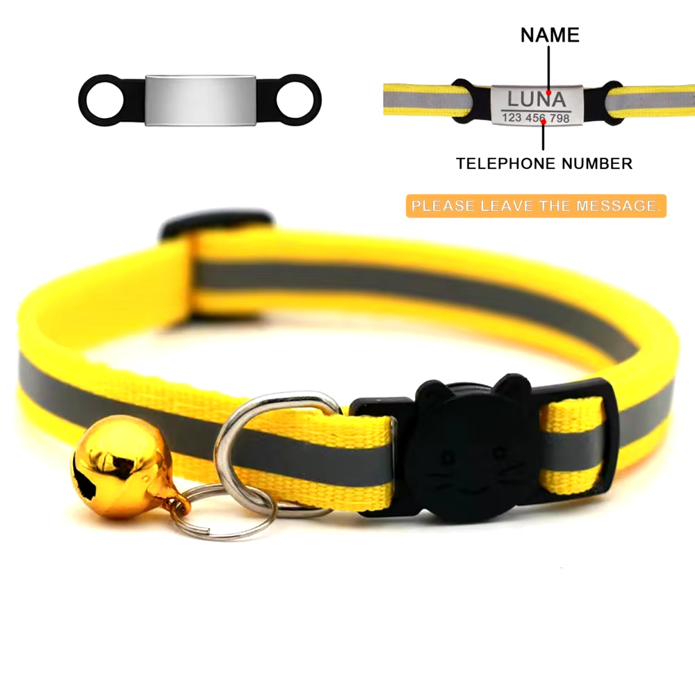 Personalized ID Tag Reflective Cat Safety Buckle Collar Adjustable Custom Safety Breakaway Small Dog Necklace